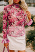 Botanical Print Sheer Mesh Flounce Sleeve Blouse