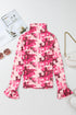Botanical Print Sheer Mesh Flounce Sleeve Blouse