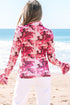 Botanical Print Sheer Mesh Flounce Sleeve Blouse