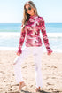 Botanical Print Sheer Mesh Flounce Sleeve Blouse