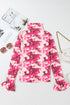 Botanical Print Sheer Mesh Flounce Sleeve Blouse