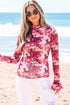 Botanical Print Sheer Mesh Flounce Sleeve Blouse