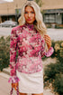 Botanical Print Sheer Mesh Flounce Sleeve Blouse