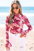 Botanical Print Sheer Mesh Flounce Sleeve Blouse