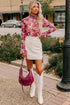 Botanical Print Sheer Mesh Flounce Sleeve Blouse