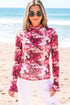 Botanical Print Sheer Mesh Flounce Sleeve Blouse