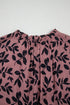 Botanical Print Tie Neck Ruffle Detail Blouse