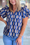Botanical Print Tie V Neck Ruffle Short Sleeve Blouse