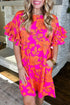 Botanical Print Tiered Ruffle Sleeve Shift Dress
