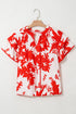 Botanical Print Tiered Ruffled Sleeve V Neck Blouse