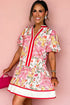 Botanical Print V Neck Ruffle Hem A Line Floral Dress