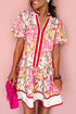 Botanical Print V Neck Ruffle Hem A Line Floral Dress