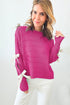 Bow Accent Textured Knit Long Sleeve Sweater