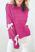 Bow Accent Textured Knit Long Sleeve Sweater