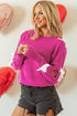Bow Accent Textured Knit Long Sleeve Sweater