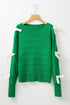 Bow Accent Textured Knit Long Sleeve Sweater
