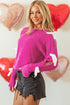 Bow Accent Textured Knit Long Sleeve Sweater