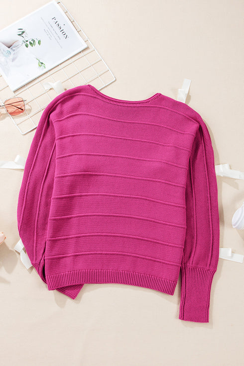 Bow Accent Textured Knit Long Sleeve Sweater