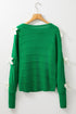 Bow Accent Textured Knit Long Sleeve Sweater