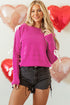 Bow Accent Textured Knit Long Sleeve Sweater