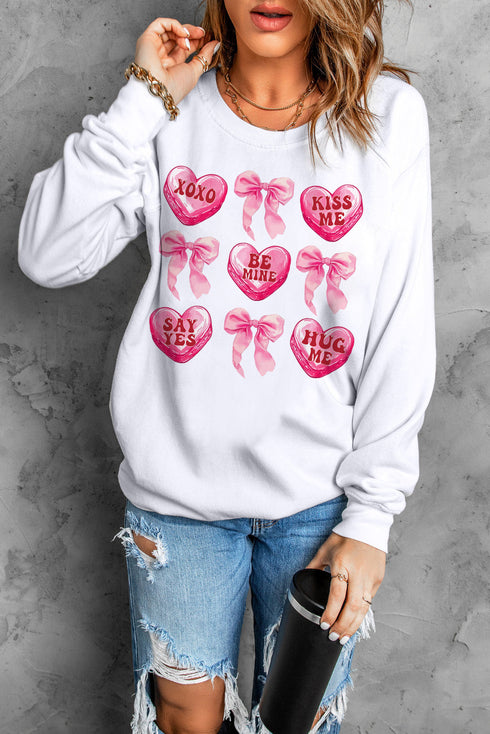 Bow And Candy Heart Graphic Crew Neck Sweatshirt