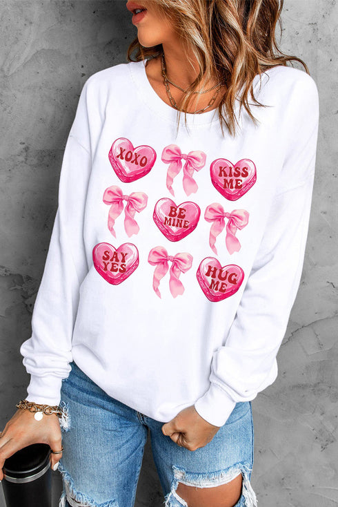 Bow And Candy Heart Graphic Crew Neck Sweatshirt