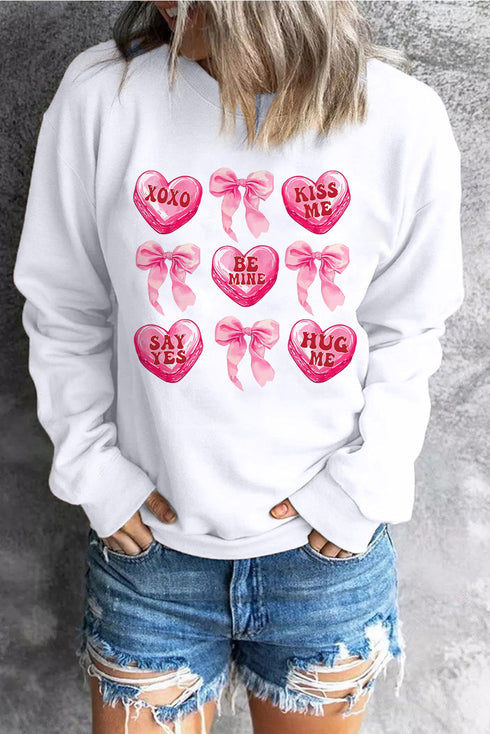 Bow And Candy Heart Graphic Crew Neck Sweatshirt