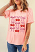 Bow And Cherry Print Short Sleeve Crew Neck Tee