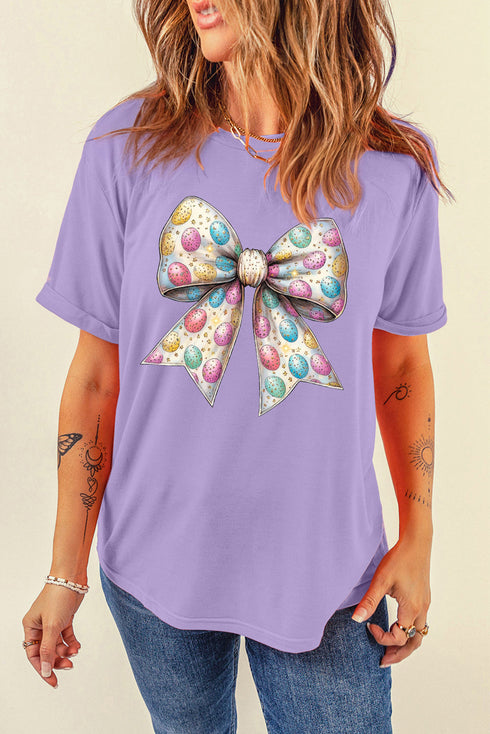 Bow And Graphic Print Short Sleeve Tee