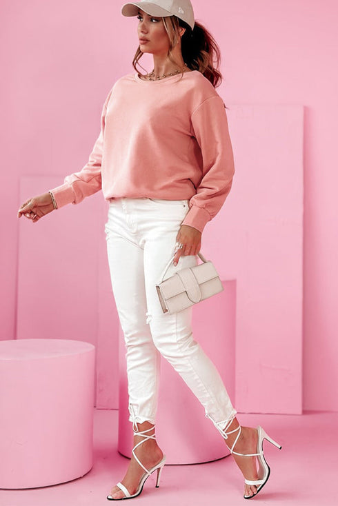 Bow Back Detail Long Sleeve Cotton Knit Top