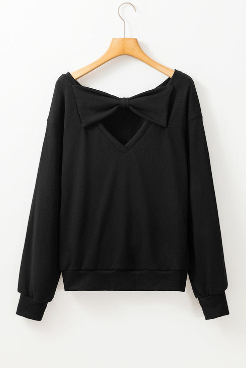 Bow Back Detail Long Sleeve Cotton Knit Top