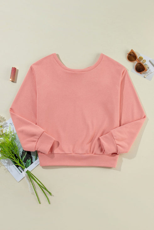 Bow Back Detail Long Sleeve Cotton Knit Top