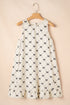 Bow Checker Pearled Buttons Back Ruffled Sleeveless Mini Dress