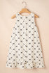 Bow Checker Pearled Buttons Back Ruffled Sleeveless Mini Dress