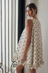 Bow Checker Pearled Buttons Back Ruffled Sleeveless Mini Dress