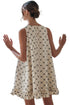 Bow Checker Pearled Buttons Back Ruffled Sleeveless Mini Dress