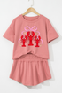 Bow Crawfish Print T Shirt High Waist Skort Graphic Set