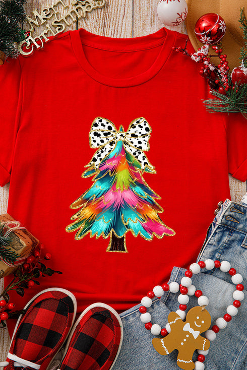 Bow Decor Tree Graphic Print Crew Neck Tee