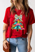 Bow Decor Tree Graphic Print Crew Neck Tee