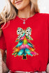 Bow Decor Tree Graphic Print Crew Neck Tee
