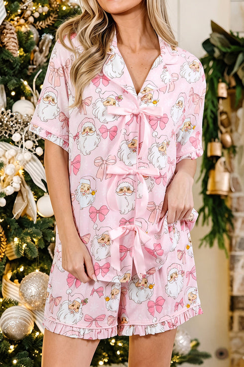 Bow Detail Character Print Short Sleeve Pajama Set