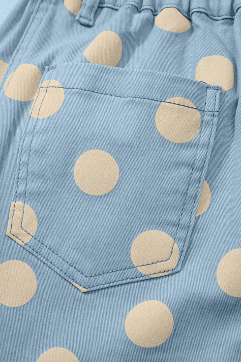 Polka Dot Print Bow Detail Pocketed Denim Jeans