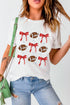 Bow Detail Rugby Graphic Short Sleeve Crew Neck Tee