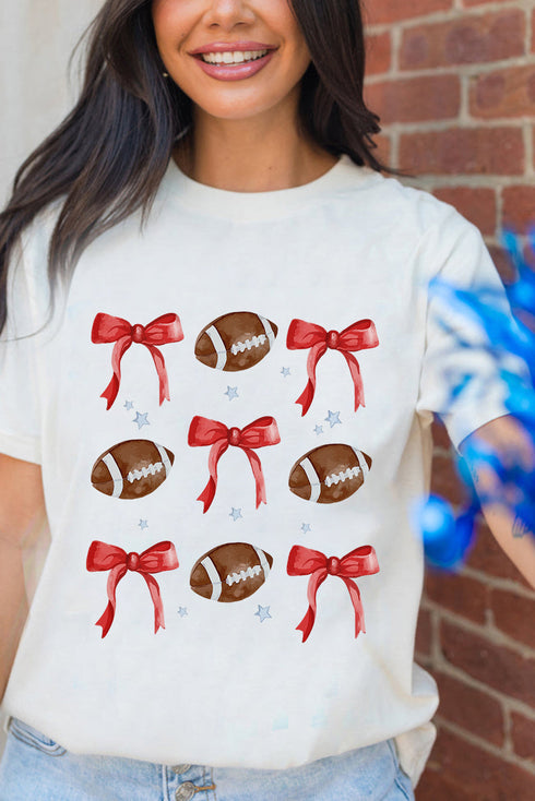 Bow Detail Rugby Graphic Short Sleeve Crew Neck Tee