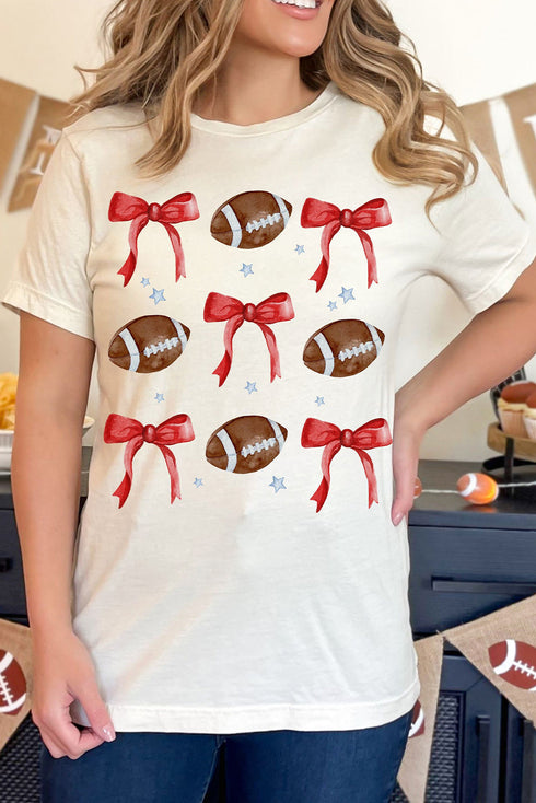 Bow Detail Rugby Graphic Short Sleeve Crew Neck Tee