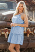 Bow Detail Spaghetti Strap Ruffle Hem Denim Mini Dress