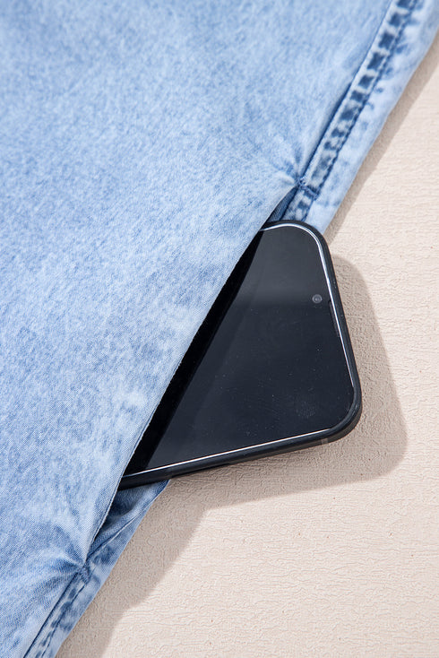 Bow Detail Spaghetti Strap Ruffle Hem Denim Mini Dress