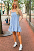 Bow Detail Spaghetti Strap Ruffle Hem Denim Mini Dress