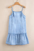 Bow Detail Spaghetti Strap Ruffle Hem Denim Mini Dress