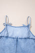 Bow Detail Spaghetti Strap Ruffle Hem Denim Mini Dress